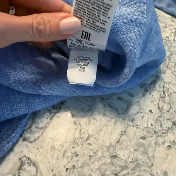 Gap Boyfriend Oversized 100% Linen Blouse Top Women’s Small Blue - Picture 13 of 15